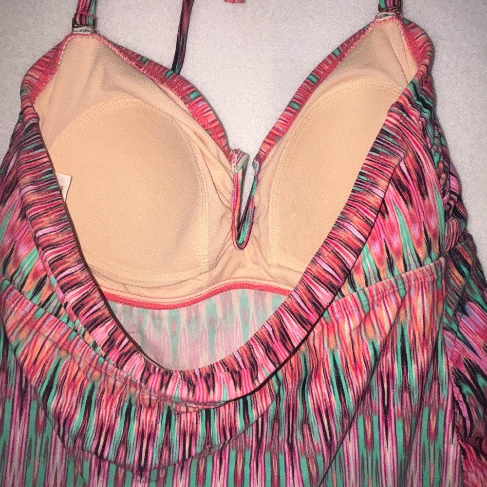 Liz Lange Maternity Tankini Strapless Swim Suit top pink‎ teal size Medium - Picture 3 of 3